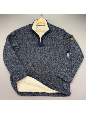 Orvis Brighton Mens M 1/4 Zip Sherpa Lined Sweater Fleece Jacket Blue Marled